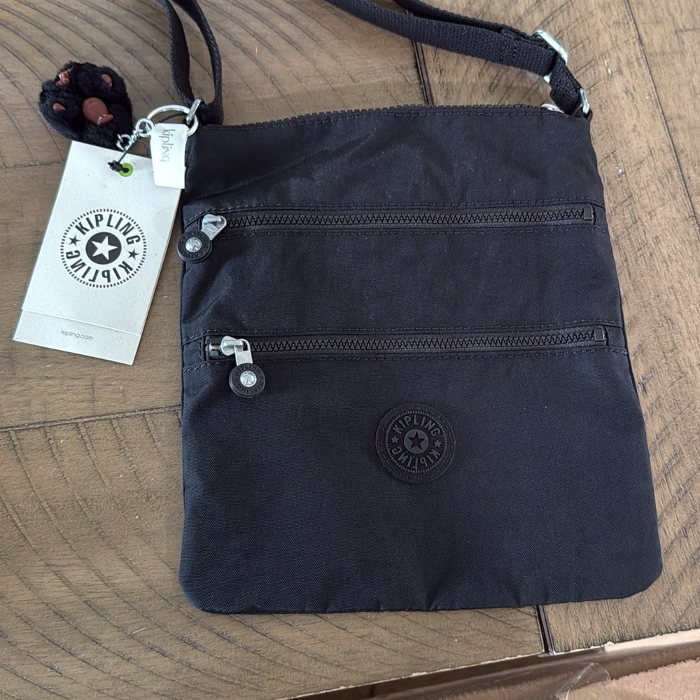 Kipling Black Messenger Bag with Dual Zippers